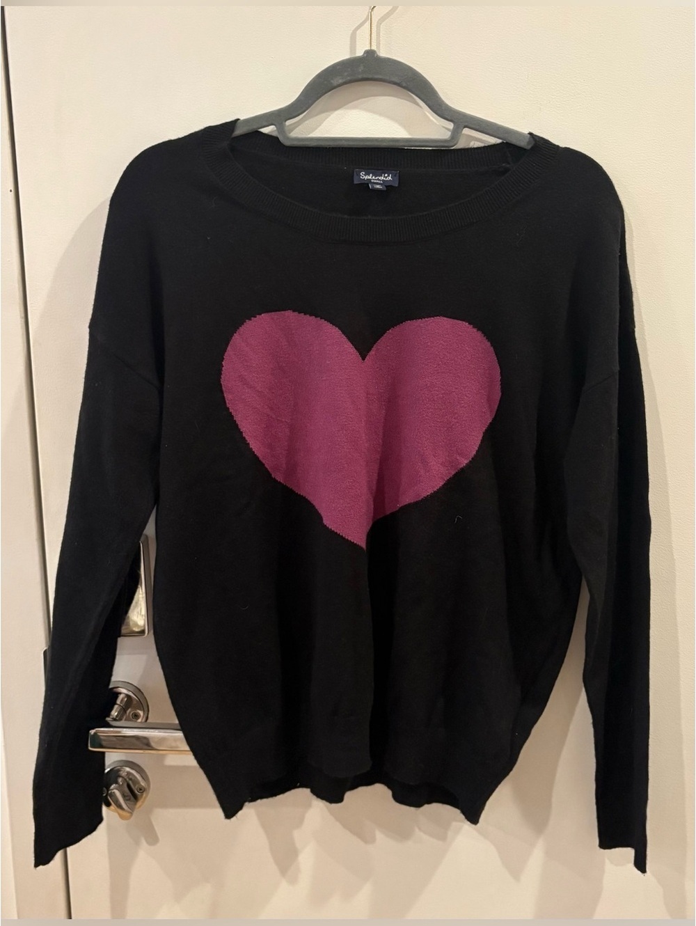 Splendid Black Sweater with Large Pink Heart